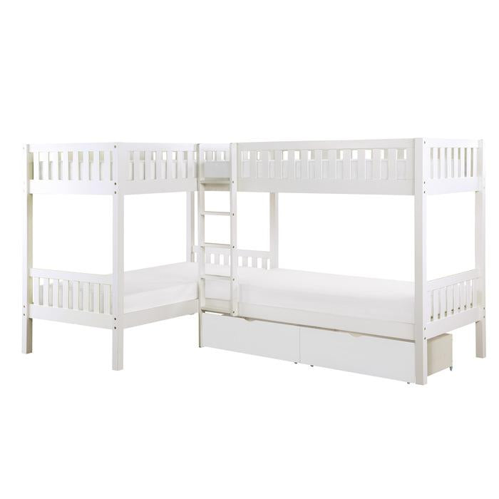 B2053CNW-1T - (4) Corner Bunk Bed with Storage Boxes