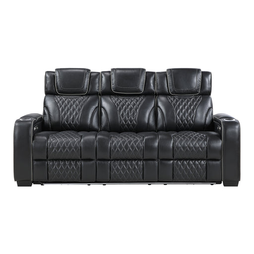 Apex-Power Double Reclining Sofa with Center Drop-Down Cup Holders, Power Headrests, Storage Arms with Cup holders, Reading Lights, Wireless Charger, Air Massage and Heat, LED Lighting and Charging Ports image
