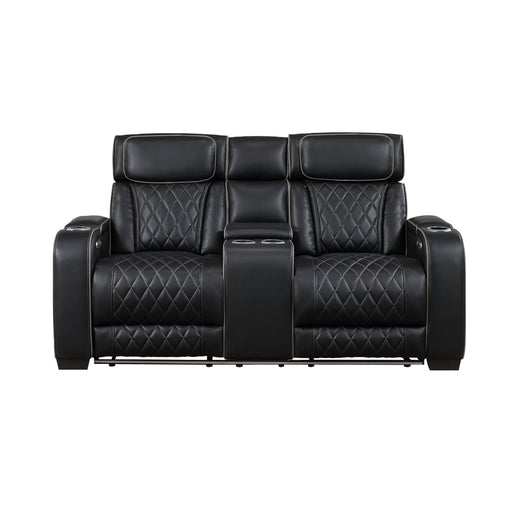 Fairway-Power Double Reclining Love Seat with Center Console, Power Headrests, Storage Arms(Top and Side), Cup holders, Charging Ports and LED lighting image