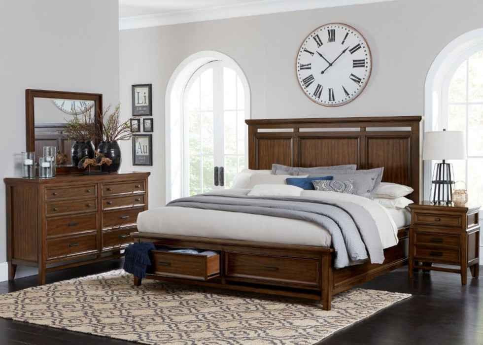 Frazier Queen Upholstered Storage Platform Bed in Dark Cherry 1649-1